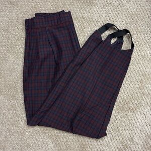 Vintage Plaid Elastic Waistband Pants with Stir-ups